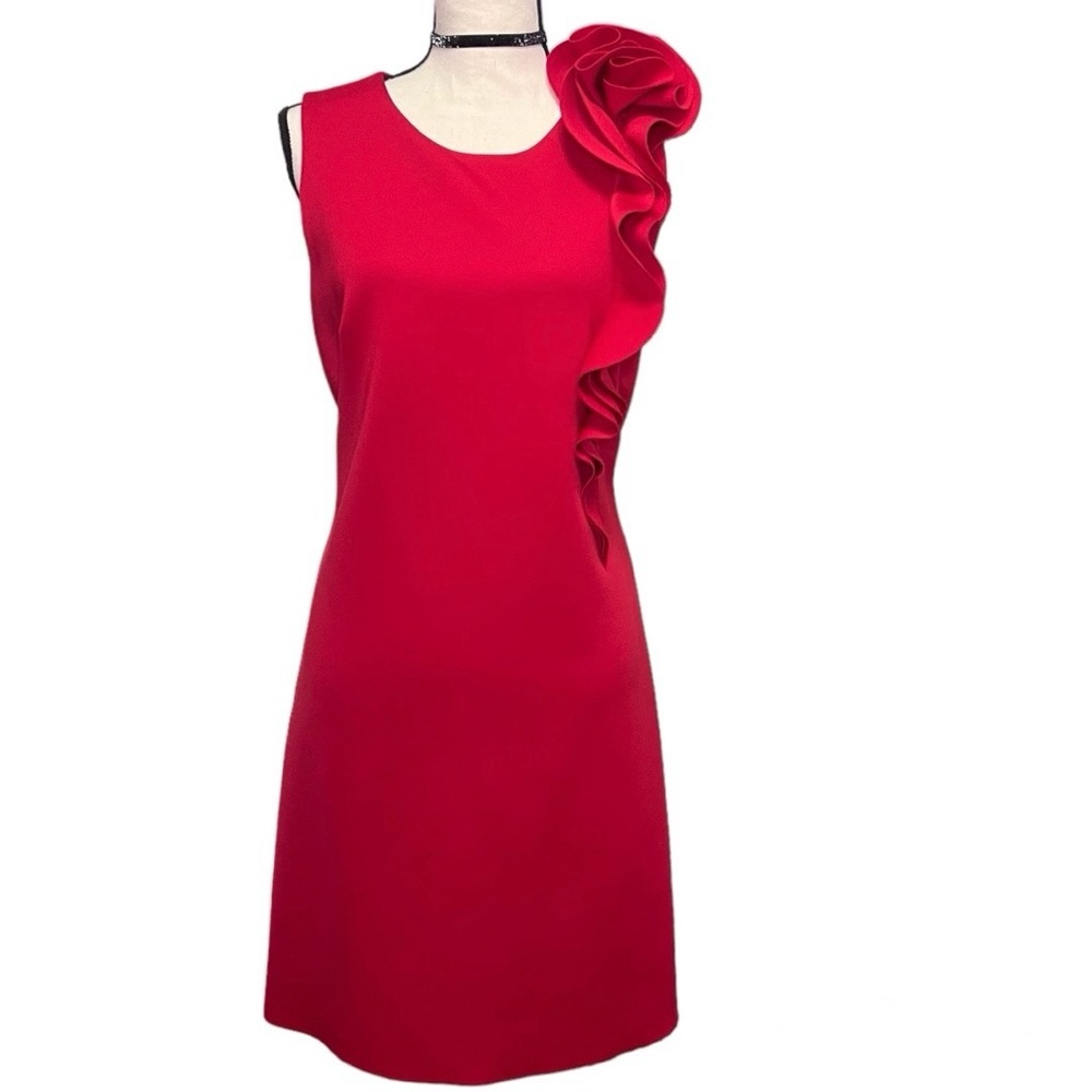 Jason Wu red ruffle rosette shift dress